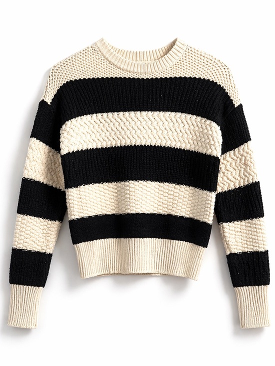 a new day Sweaters - A New Day Striped Cropped Sweater XS Black White Knit Crewneck Pullover